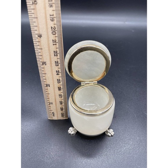 Vintage Genuine Alabaster Trinket Box Hand Carved In Italy Beautiful Floral - Picture 6 of 10